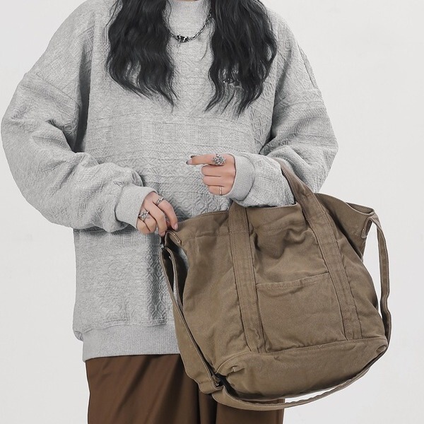 Japanese style washed canvas bag women's fashion portable messenger bag commuter large capacity shoulder bag washed distressed shopping bag Japanese style washed canvas bag women's fashion portable messenger bag commuter large capacity shoulder bag washed distressed shopping bag