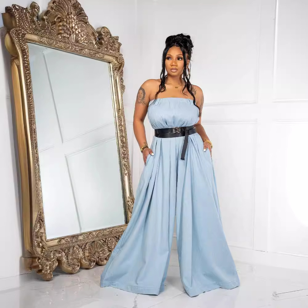 European and American sexy women's fashion off-shoulder multi-wear wide-leg jumpsuit with belt