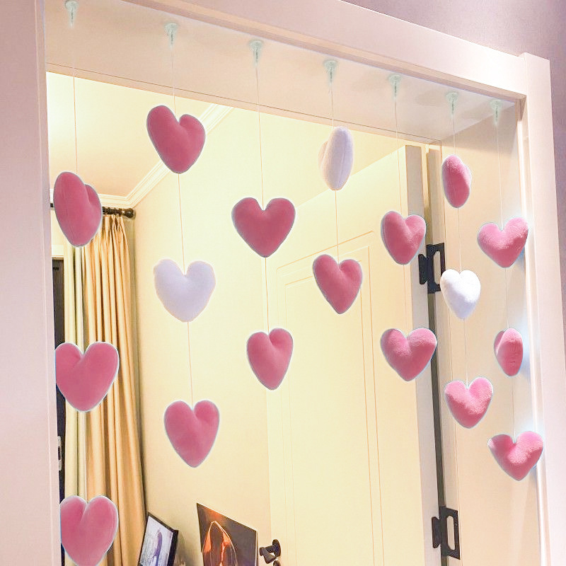 Cute Door Hanging Ornaments Small Door Curtain Partition Hanging Curtain Line Curtain Girly Heart Korean-style Pink Peach Heart Punch-free Pendant