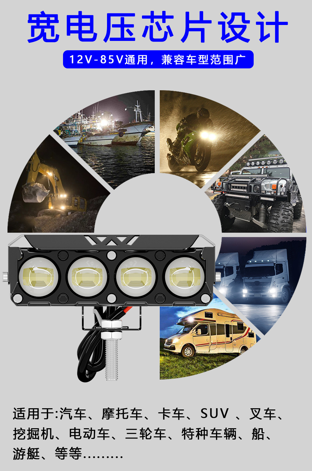 Cross-Border Hot-Selling Motorcycle Led Headlight Modification with Four-Eye Devil Eye Auxiliary Light, External Headlight for Electric Vehicles