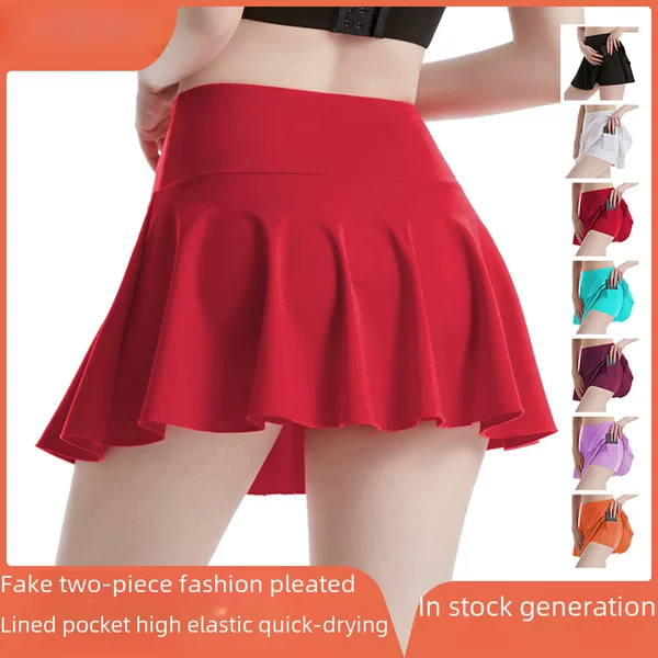 Cross-Border Sports Tennis Skirt Pants for Women, Summer High-Waisted Butt-Lifting Fitness Skirt, Anti-Exposure Training Pleated Yoga Skirt, Amazon