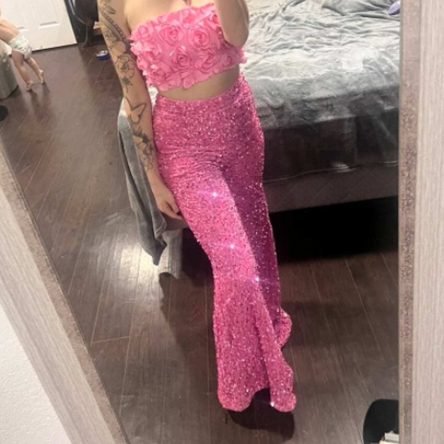 Women's Party Street Fashion Solid Color Full Length Sequins Wide Leg Pants display picture 5