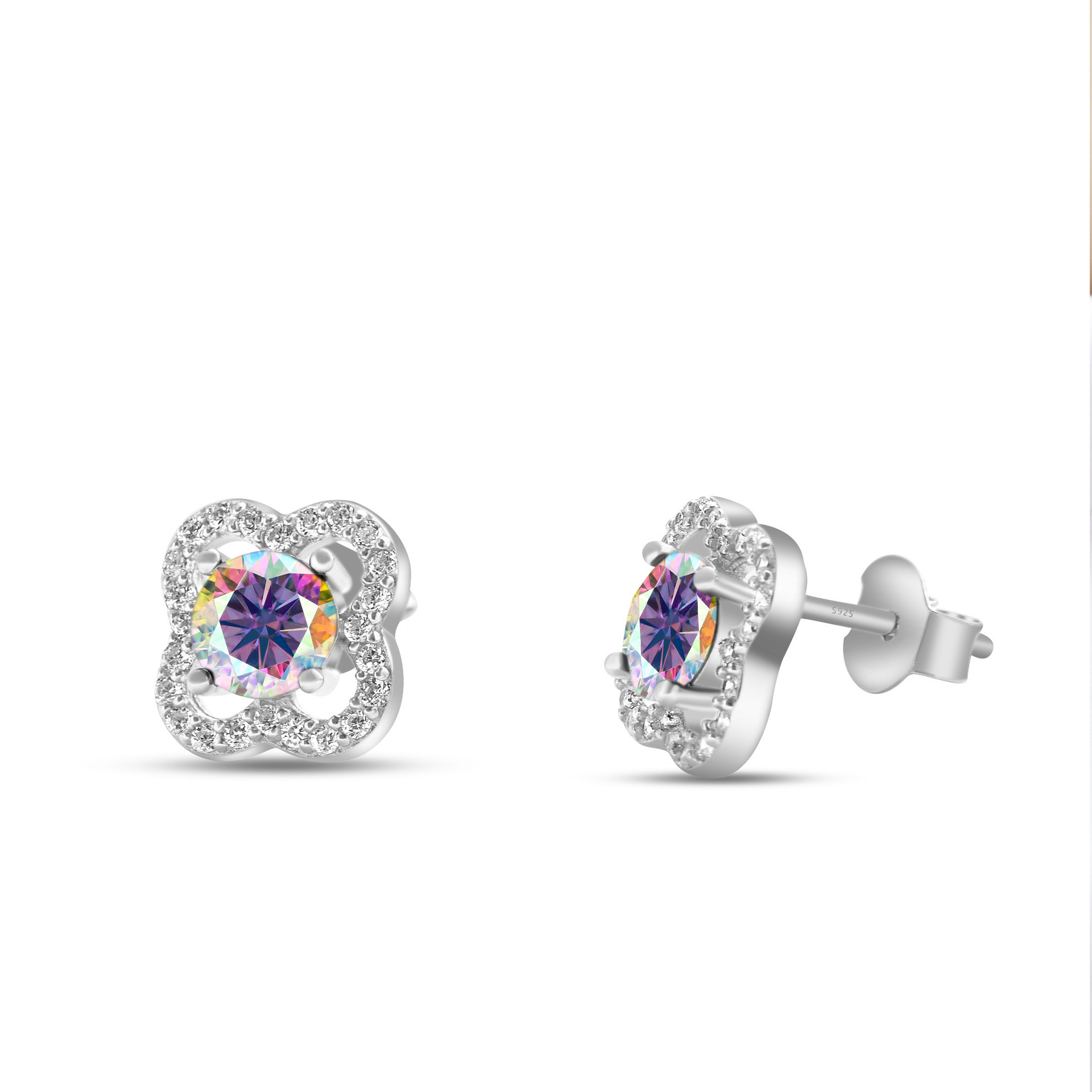 s925 joyería de plata esterlina moissanite cuatro hojas pernos de orejas damas micro color D 50 puntos / 1ct pendientes directos de fábrica