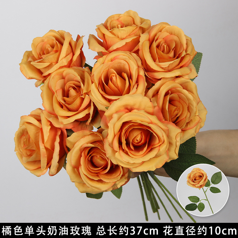 Flores de imitación naranja peonía naranja hortenida neblina orquídea flor flor de boda seda naranja