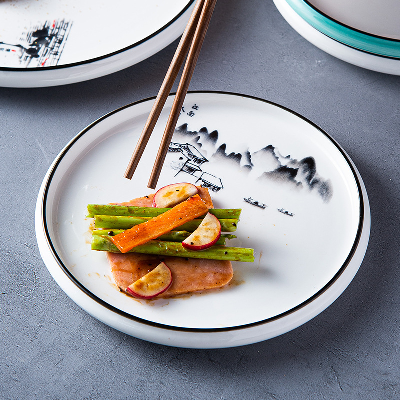 Ceramic plate household dish plate flat plate creative western steak plate restaurant hotel tableware shallow plate round plate snack plate