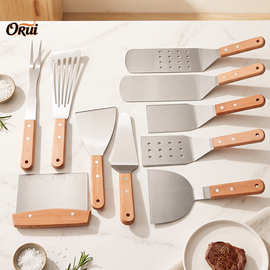 榉木柄户外烧烤工具BBQ煎铲烧烤铲铁板烧铲料理铲套装食物