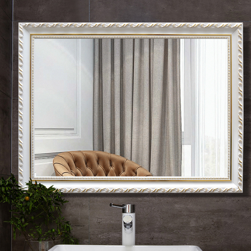 European-Style Framed Adhesive Bathroom Mirror for Makeup and Dressing, Restroom Toilet Mirror, Wall-Mounted Mirror