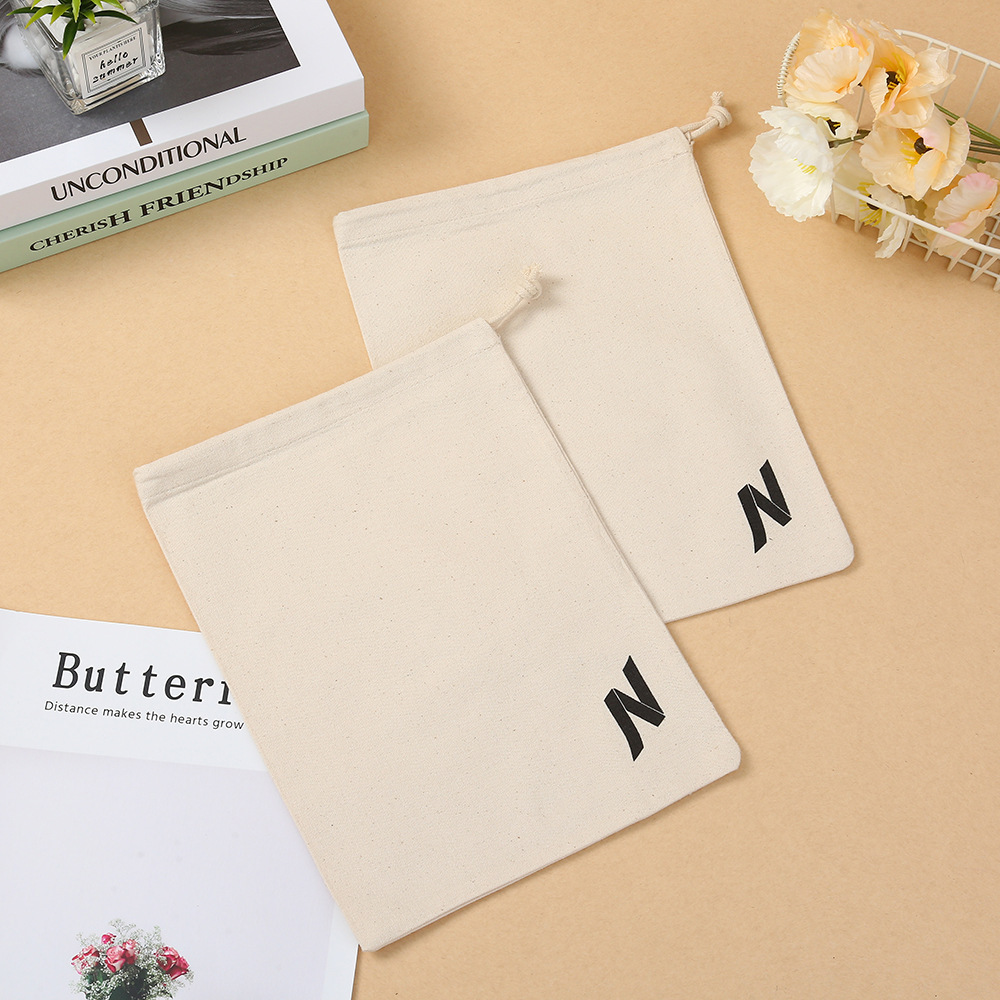 厂家批发纯棉胚布单抽绳袋简约时尚可印LOGO花束口袋家用鞋子防尘