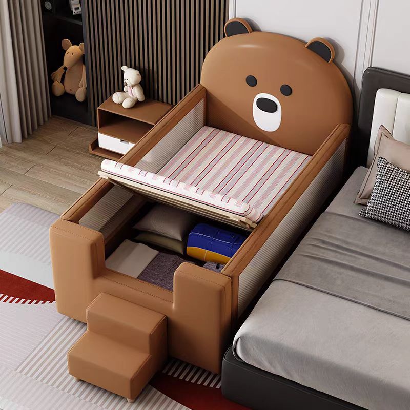 Technology Fabric Children's Splicing Bed with Wide Guardrails, Baby Crib for Girls, Soft-Covered Solid Wood Baby Bed with Side Rails