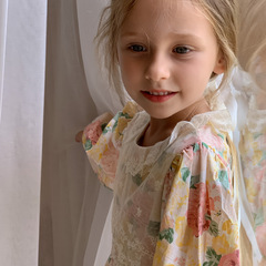 女童連衣裙2024春季女寶寶可愛蕾絲領裙子韓版女孩碎花長袖裙子潮