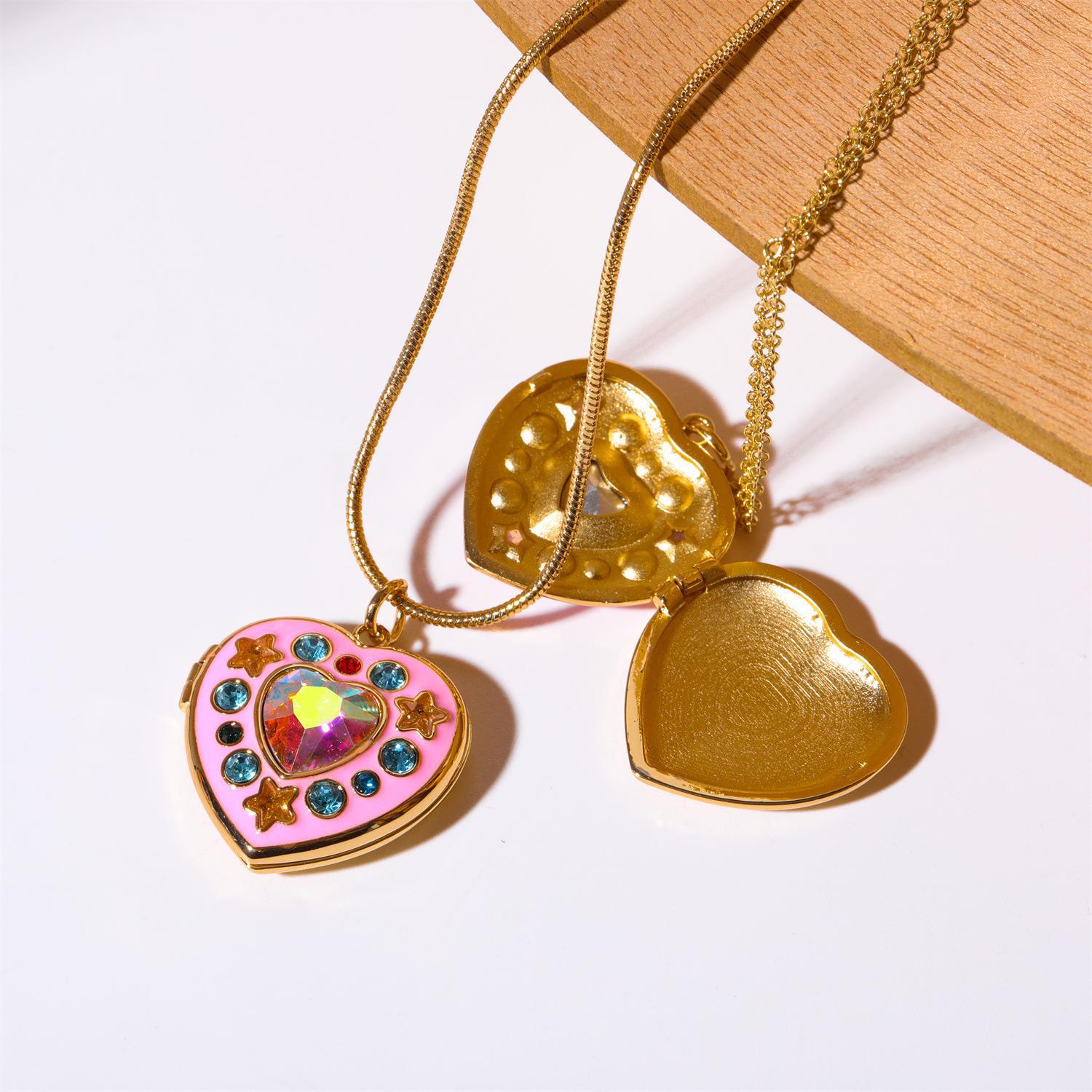 Glass Copper Simple Style Inlay Heart Shape Rhinestones Pendant Necklace display picture 2