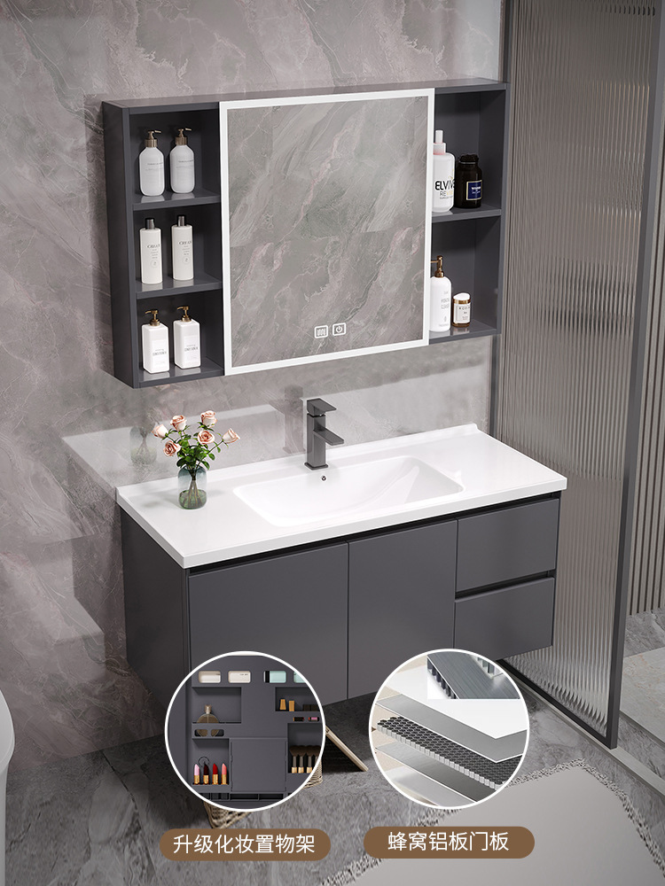 Espacio de aluminio baño gabinete combinación de cerámica integrado montado en la pared lavabo baño lavabo lavado Mesa pequeño apartamento