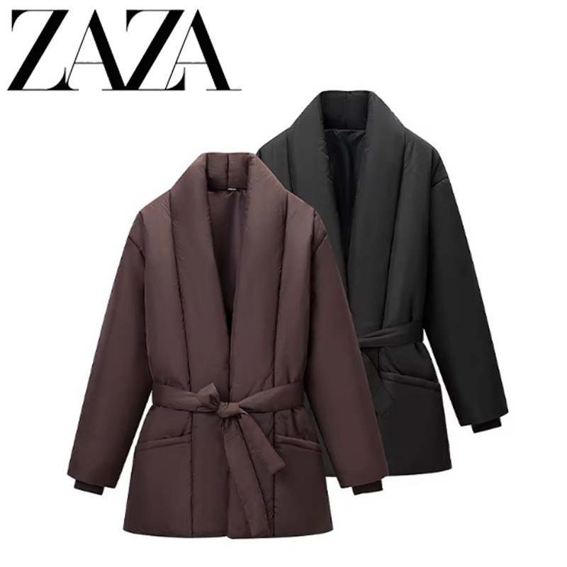 Zaza Self-Made European and American Style Wholesale Women's Fashion Versatile Elegant Simple Solid Color Tie Loose Warm Cotton Jacket