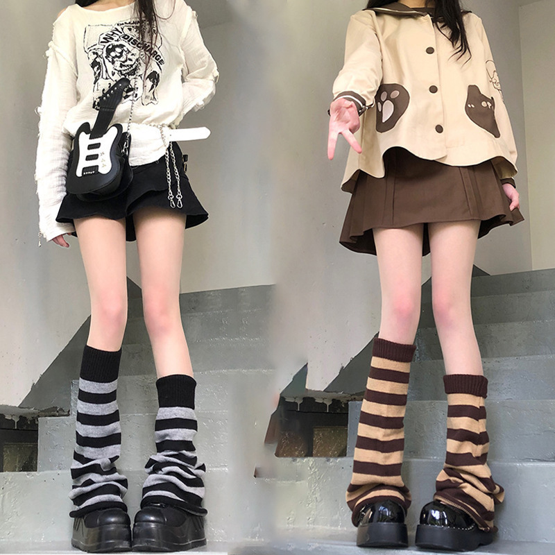 Black and White Warm Ins Style Flared Wide-Leg Socks for Hot Girls, Autumn and Winter 2K Stacked Black and Gray Striped Socks, Y2K Leg Warmers Black and White Warm Ins Style Flared Wide-Leg Socks for Hot Girls, Autumn and Winter 2K Stacked Black and Gray Striped Socks, Y2K Leg Warmers