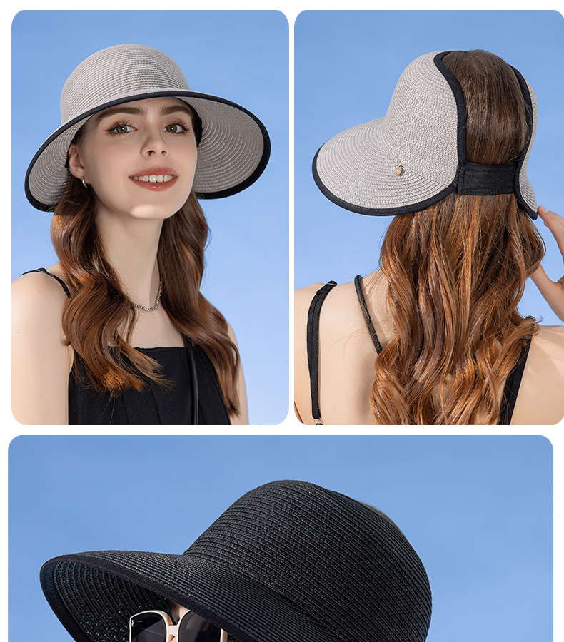 امرأة أنيق الأساسي اللون الصامد طنف كبيرة قبعة من القش display picture 5