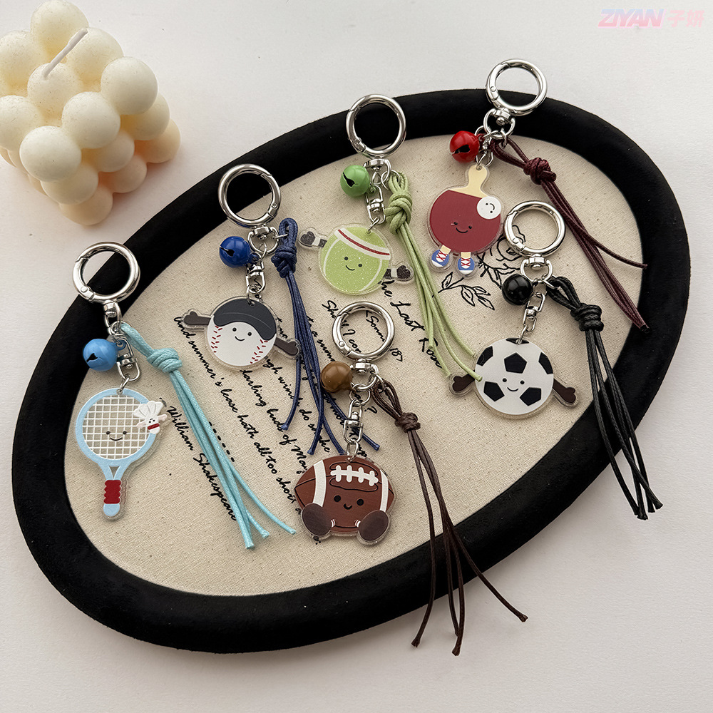 Q version cartoon humanoid table tennis badminton football key chain men and women schoolbag key chain exquisite gift pendant