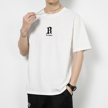 夏季潮牌纯棉宽松短袖t恤 男士夏季潮流字母重磅短袖上衣男士半袖