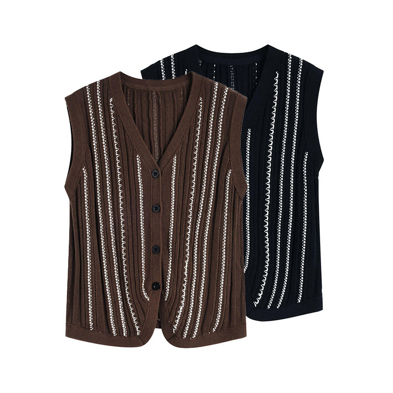 Relaxed Layered Vest Knit Cardigan for Women, 2026 Summer New Style, Old Money Style, Elegant Striped Top