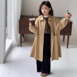 时髦长款大衣外套荟八季洋气女童英伦风春秋风衣女童春装新款女孩