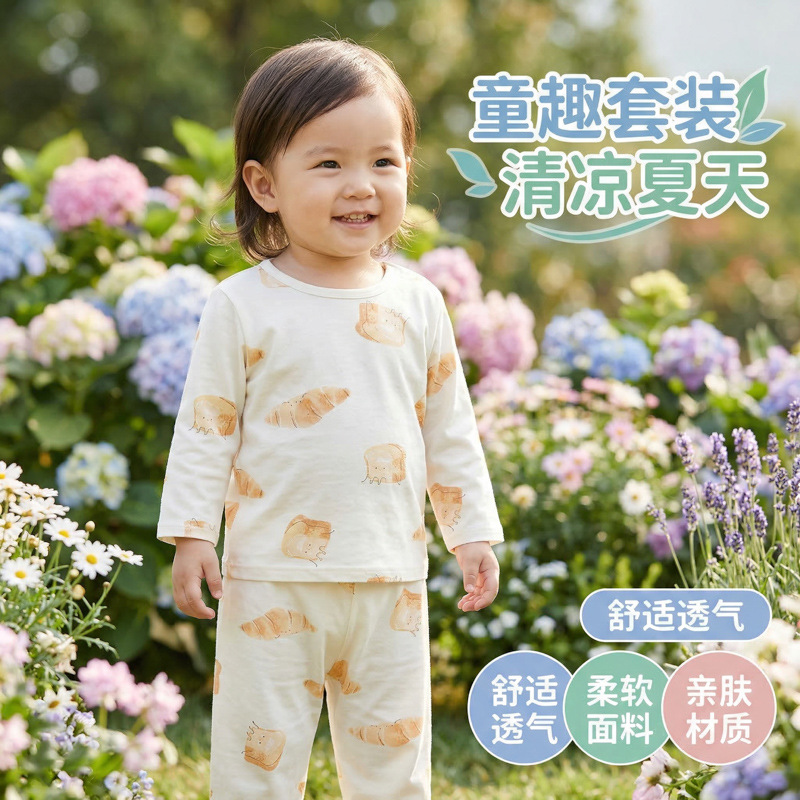 儿童套装家居服睡衣儿童春夏季空调服两件套纯棉无骨A类衣服裤子