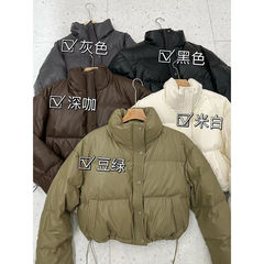 免洗皮羽绒服女短款新款冬季加厚立领面包服小个子肯豆外套