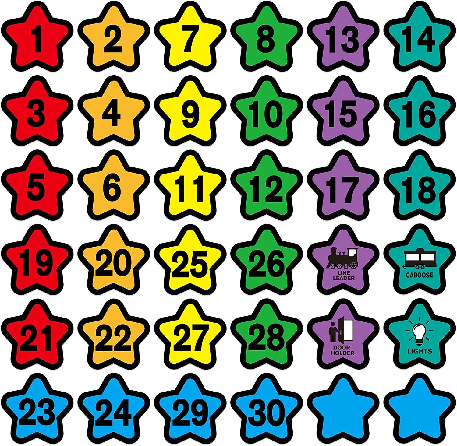 亚马逊热销彩色星星数字点标记贴纸学生排队教室地板编号不干胶贴