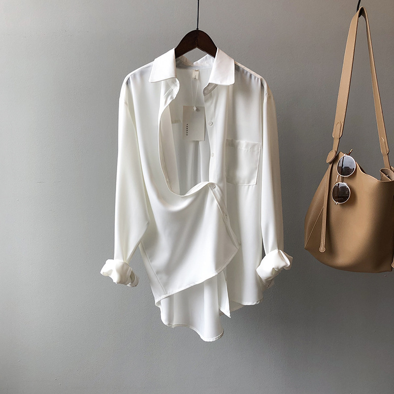 Women's Blouse Long Sleeved Solid Colour Lapel Shirt Elegant_voghion.com