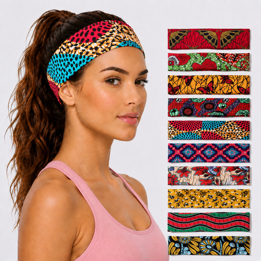Cross-Border African Ethnic Style Printed Headband for Women, High Elasticity Face-Washing Hairband, Retro Fashion Sports Headband, Headscarf