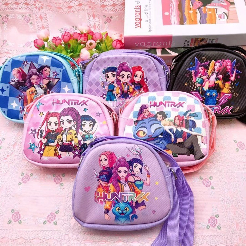 Cute children's shoulder bag, anime K-POP witch girl group crossbody bag, PU double-sided printed portable backpack