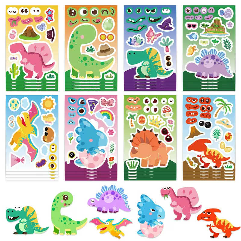 8 cartoon dinosaur material collage stickers animal decoration notebook mobile phone water cup DIY skateboard waterproof stickers