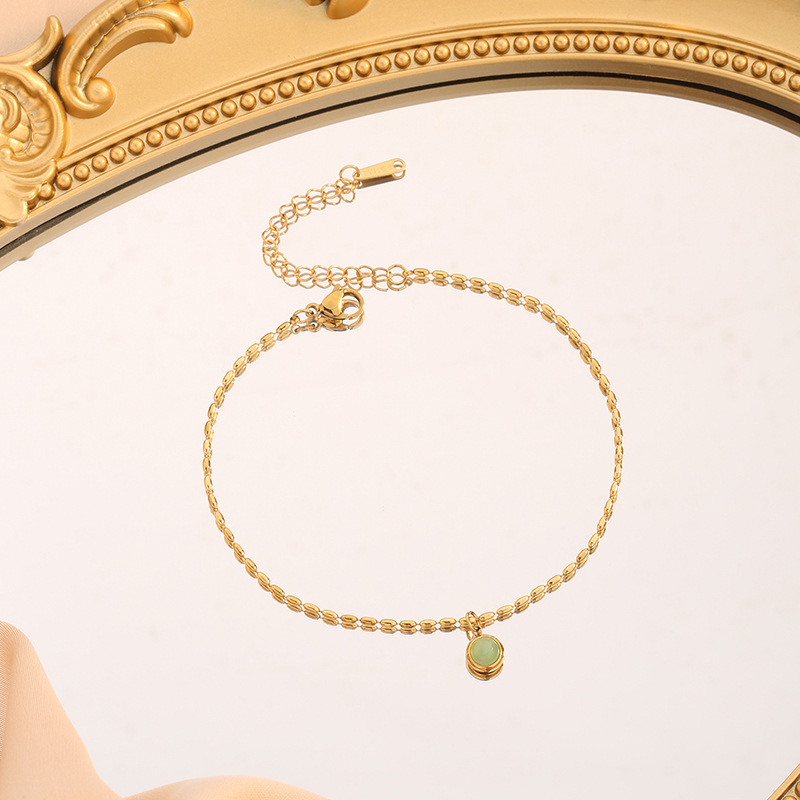 6638 Green Diamond Bead Anklet Gold