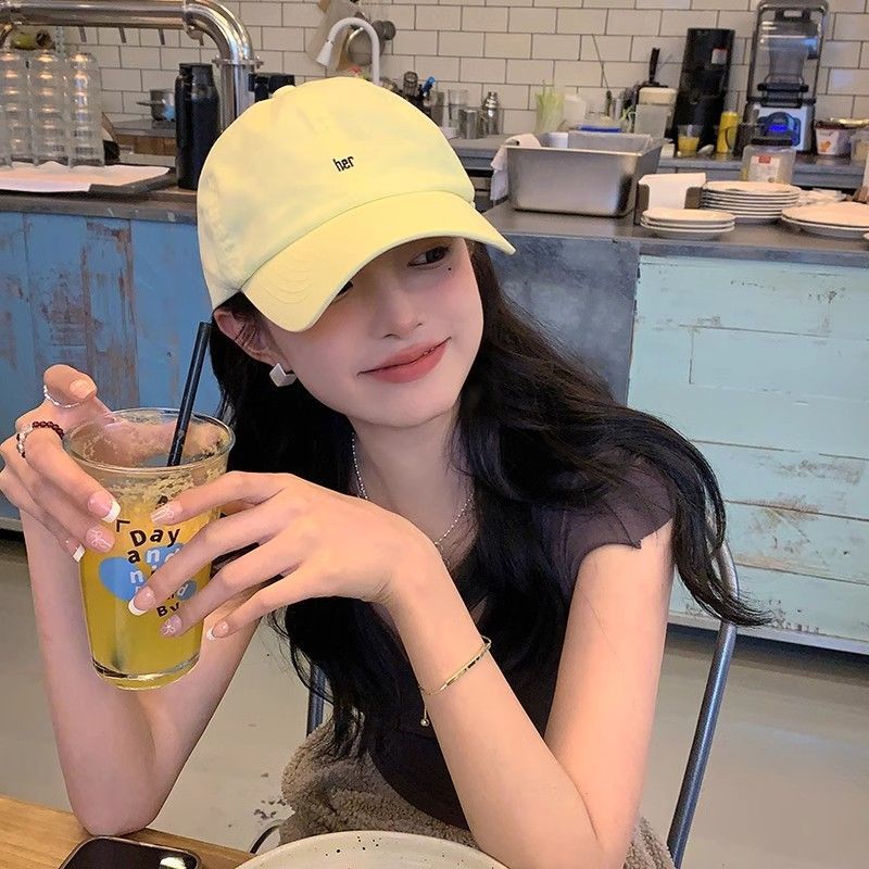 Cute Versatile Baseball Cap for Women Spring and Summer New Wide Brim Big Face Deep Top Yellow Peaked Cap