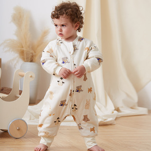 Spring and Autumn Children's Sleeping Bag Winter Constant Temperature Baby Split Leg Sleeping Bag Cartoon Baby Sleeping Bag Removable Sleeve Anti-Kick Quilt