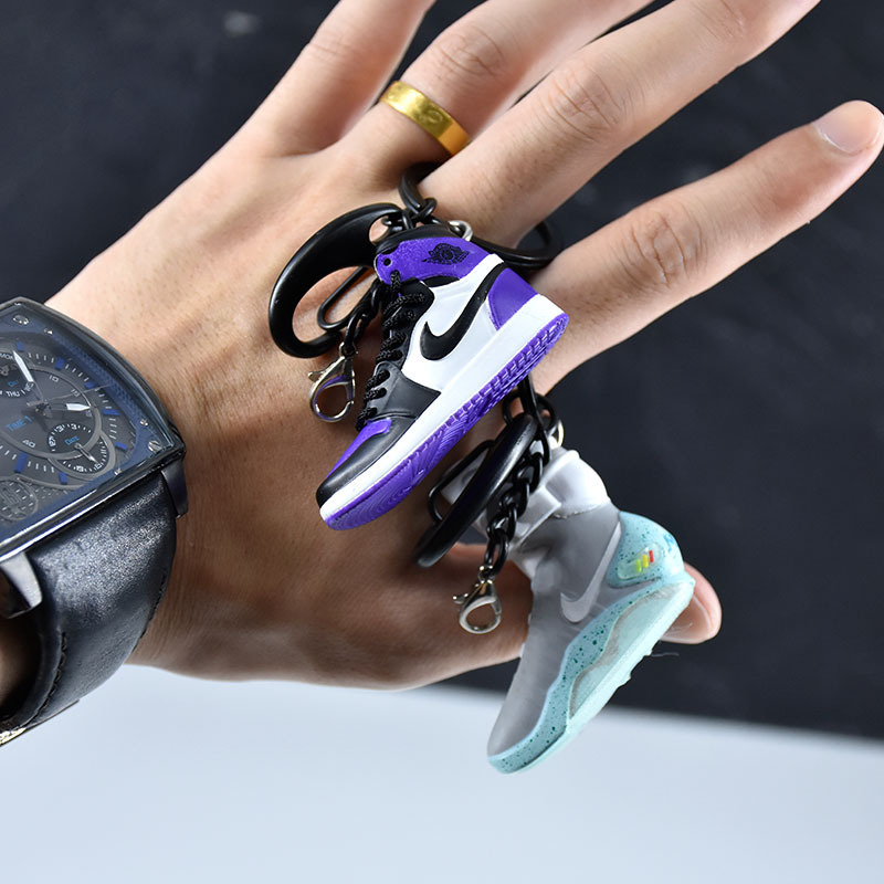 Creative aj key chain pendant basketball shoes three-dimensional shoe model suede car key chain metal buckle for men and women