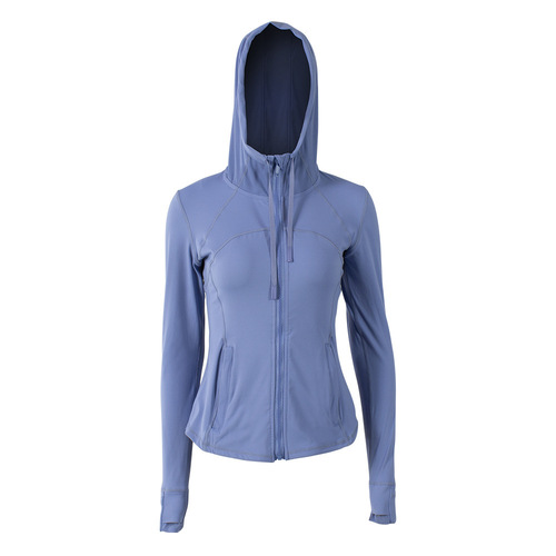 Yoga wear nylon breathable women's sports jacket quick-drying coat slim double-sided brushed hooded fitness hoodie