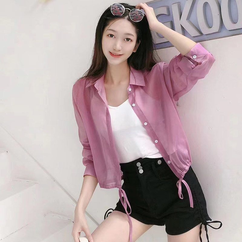 Trendy Long-Sleeve Shirt, Stylish Outerwear, High-End Transparent Shirt for Women, Ultra-Thin Cardigan, Short Style