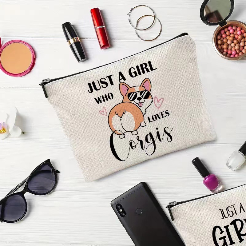 Ventas transfronterizas de patrón animal impresión digital impermeable lino bolsa de maquillaje portátil simple bolsa de maquillaje