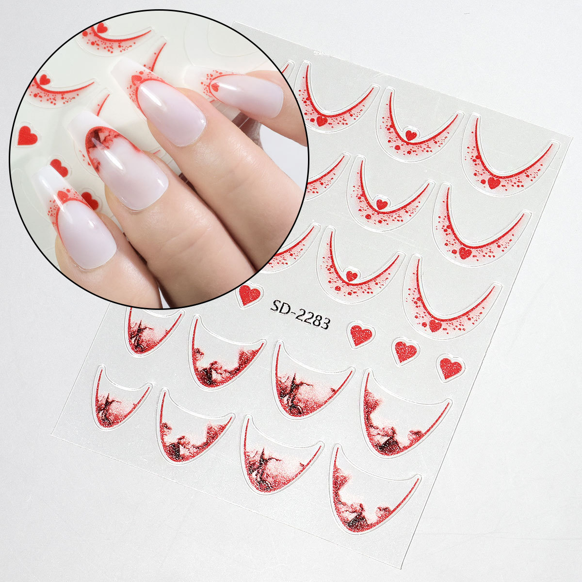 Etiqueta engomada de uñas francesa degradada de estilo explosivo transfronterizo Etiqueta engomada de accesorios de uñas de bricolaje Etiqueta engomada adhesiva INS Etiqueta engomada de uñas en stock