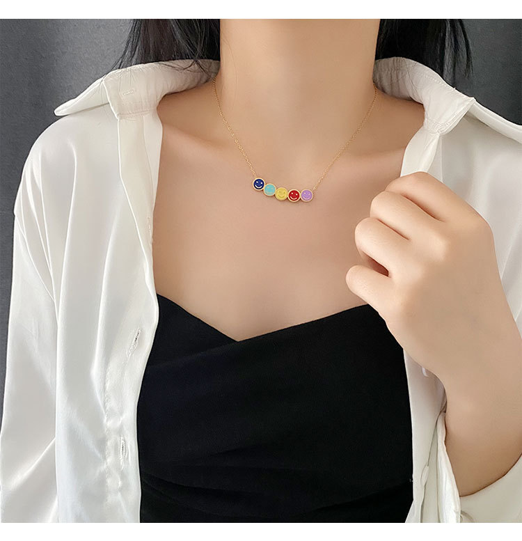 Fashion Smiley Face Titanium Steel Enamel Necklace 1 Piece