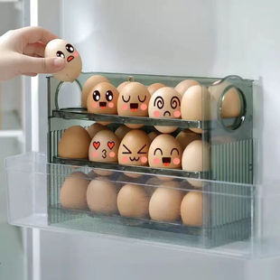 Creative Flip Egg Box Household Refrigerator Egg Storage Box Household Kitchen Egg Rack Egg Holer New Three-Layer