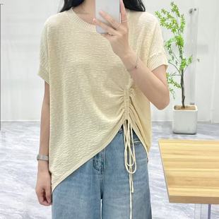Fashionable Irregular Short Sleeve T-Shirt Women's 2025 Summer Large Size Fat mm Solid Color Round Neck Lazy Casual Loose Top