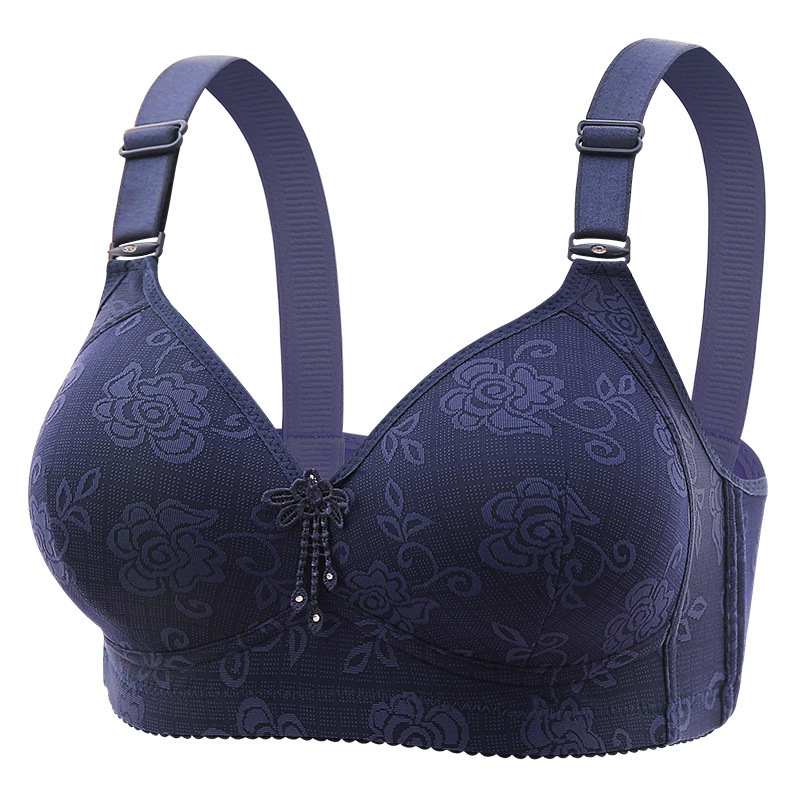 New plus size jacquard thin cup three breasted middle-aged and elderly push up full cup bra non-magnetic wireless sexy underwear