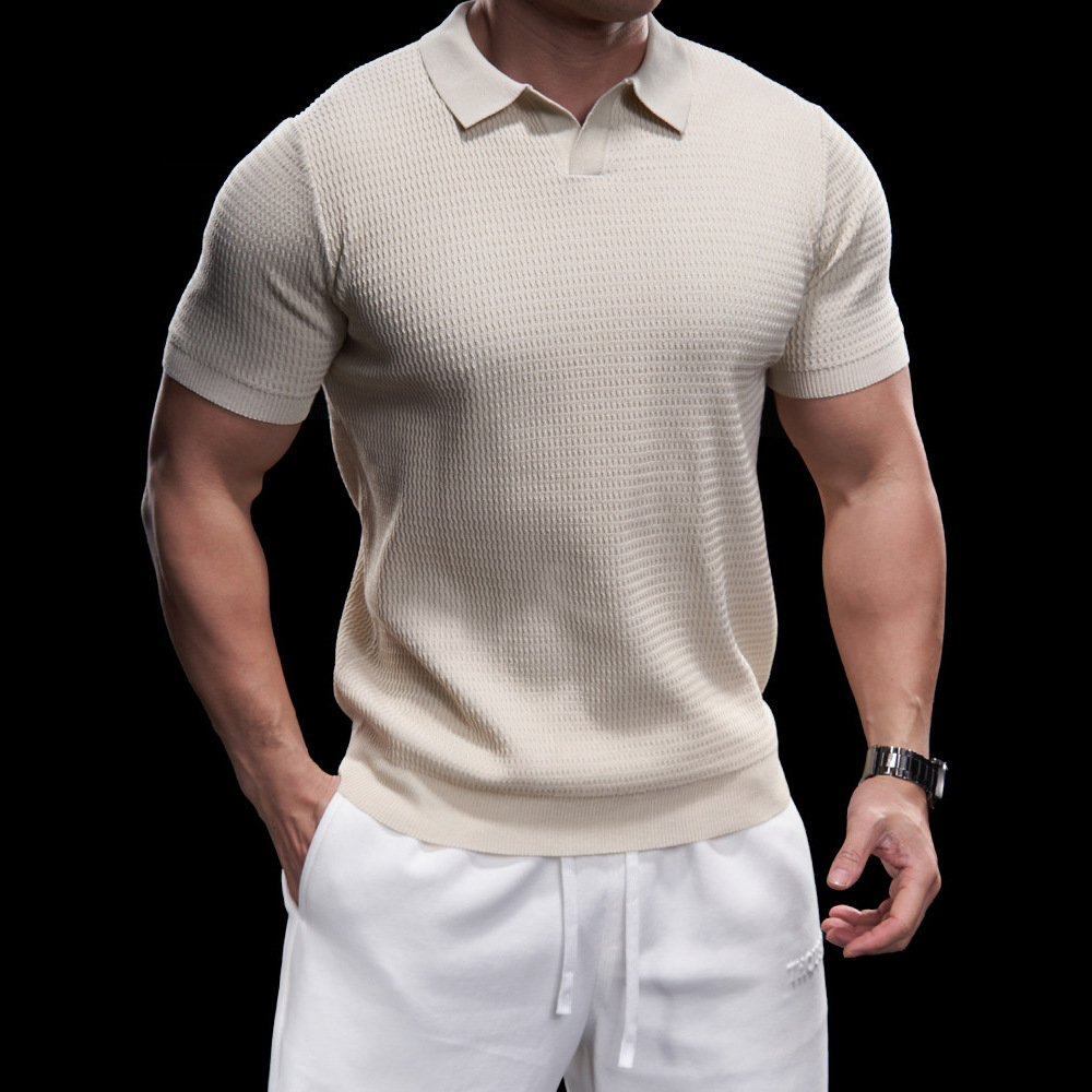 Polo camiseta de punto camiseta de manga corta camiseta hombre gaviota cuello V textural viejo dinero viento hielo seda fábrica transfronteriza al por mayor