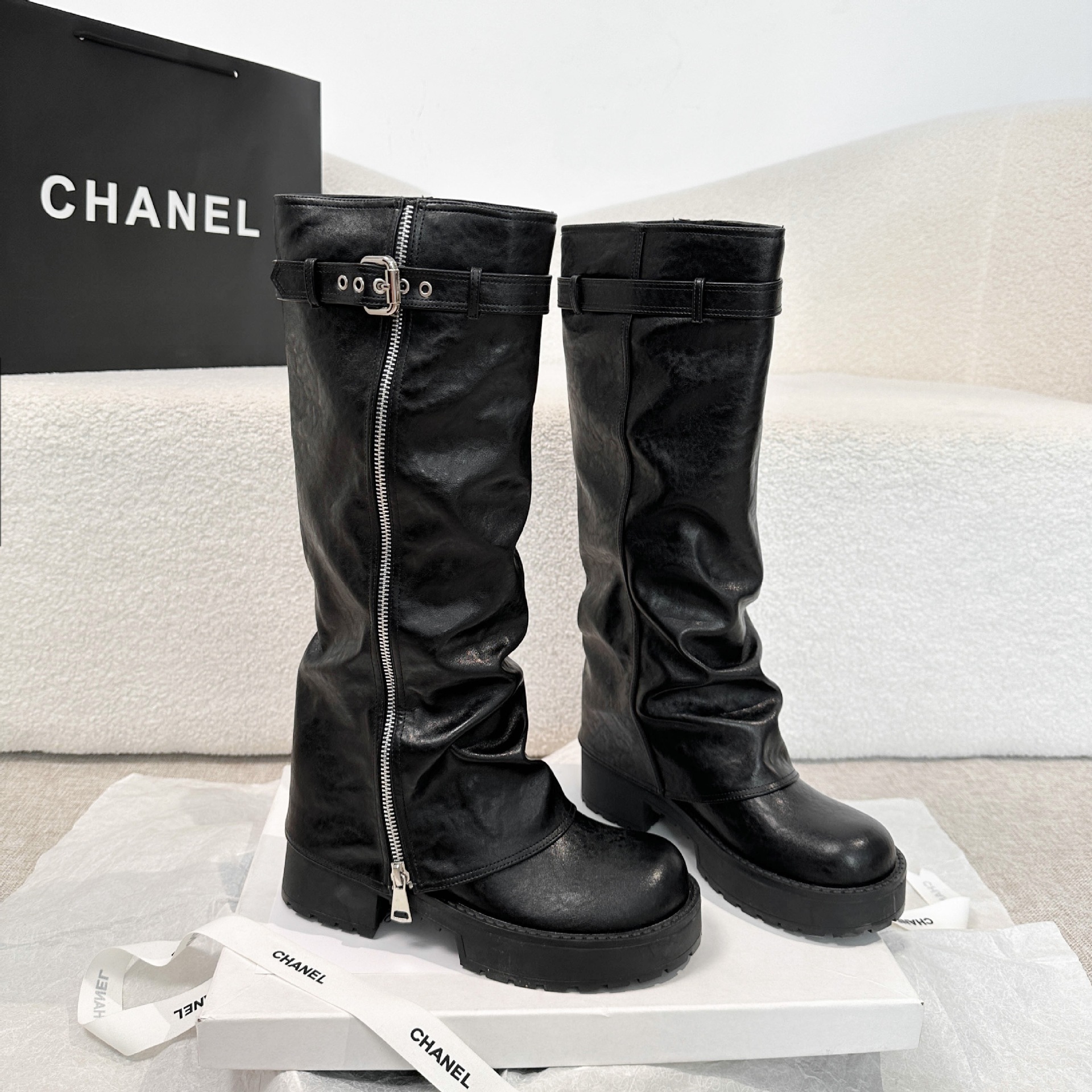 Botas Vaqueras Altas para Mujer de 8 cm Superfibra Suela Gruesa Aumento de Altura para Otoño e Invierno