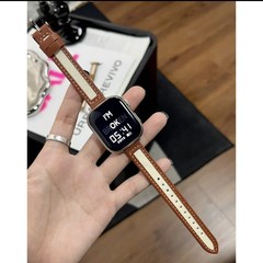 適用於s9蘋果手錶S10錶帶applewatch876/SE2帆布拼皮韓系簡約細款