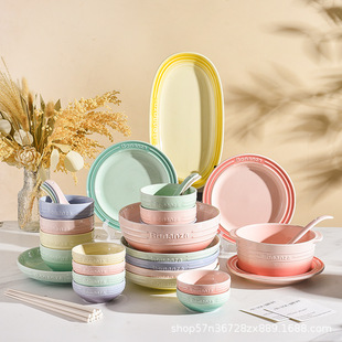 Gradient Color Tableware Set Bowl Plate Dishes suit Household New 2024 Internet Popular Tableware High Color Value Bowl Chopsticks