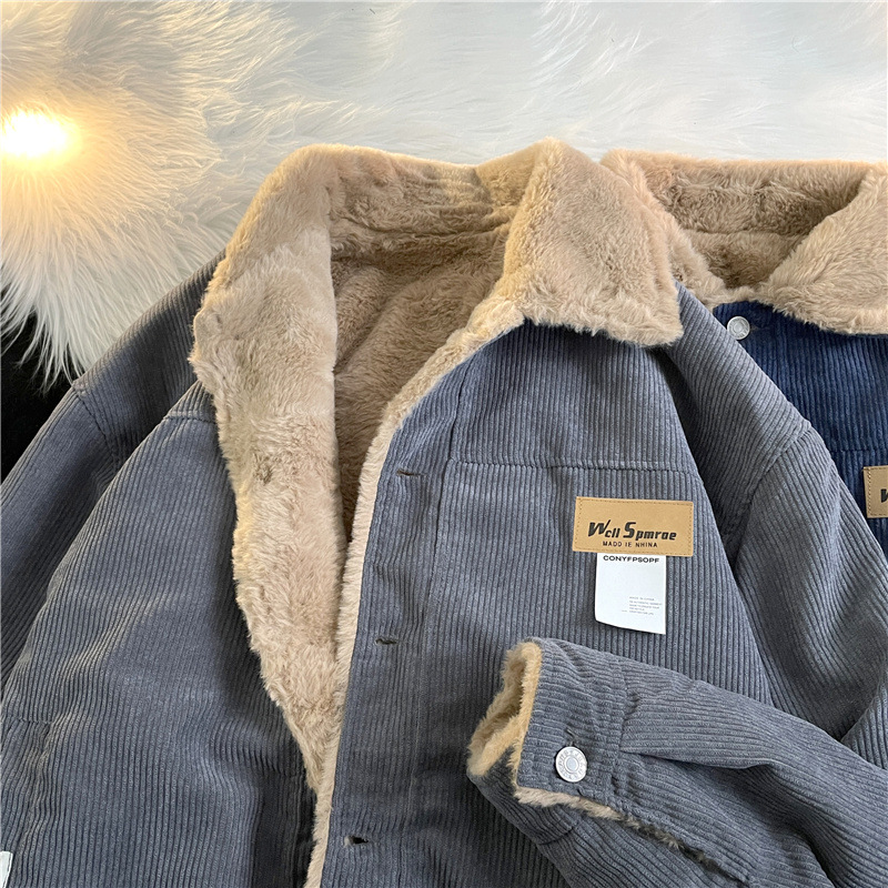 Abrigo acolchado de algodón de pana para hombre Otoño e Invierno estilo japonés Harajuku ins moda casual hip hop lana de cordero Abrigo acolchado de algodón