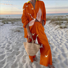 跨境TIK亚马逊TEMU速卖通3D数码花女装夏威夷度假风衬衫休闲套装