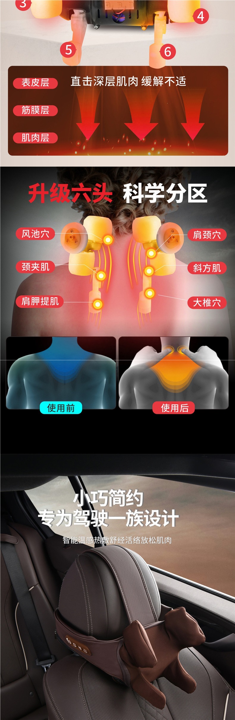 Car headrest neck pillow for driving, high-end cervical spine and shoulder hot compress massager, electric pillow for car seats