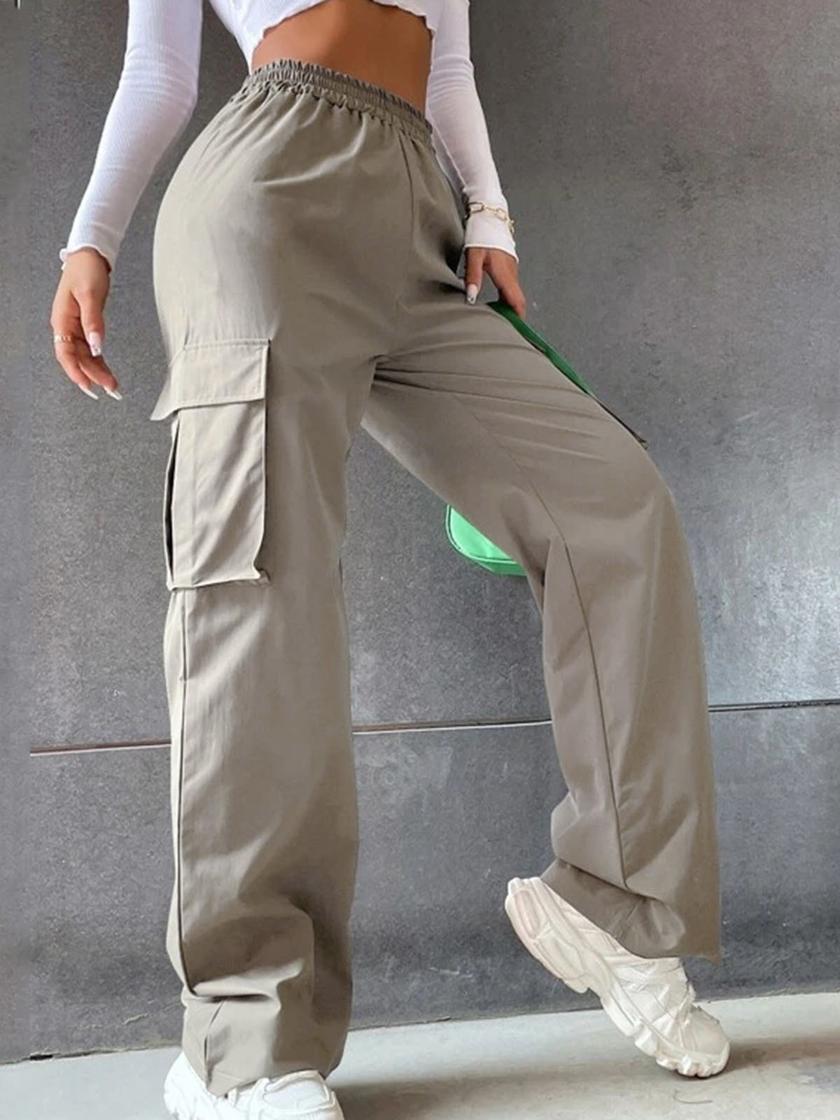 Pantalones de trabajo elegantes y casuales de mujer, de pierna ancha, cintura alta, sin cinturón, rectos y holgados, para 2026 image 3